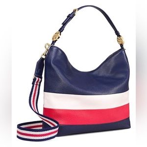 Tory Burch Duet Stripe Hobo in Royal Navy/Cherry Apple/New Ivory